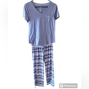 SONOMA small Short Sleeve Pajamas Set Women 2 Piece PJ COMFY blue white spring